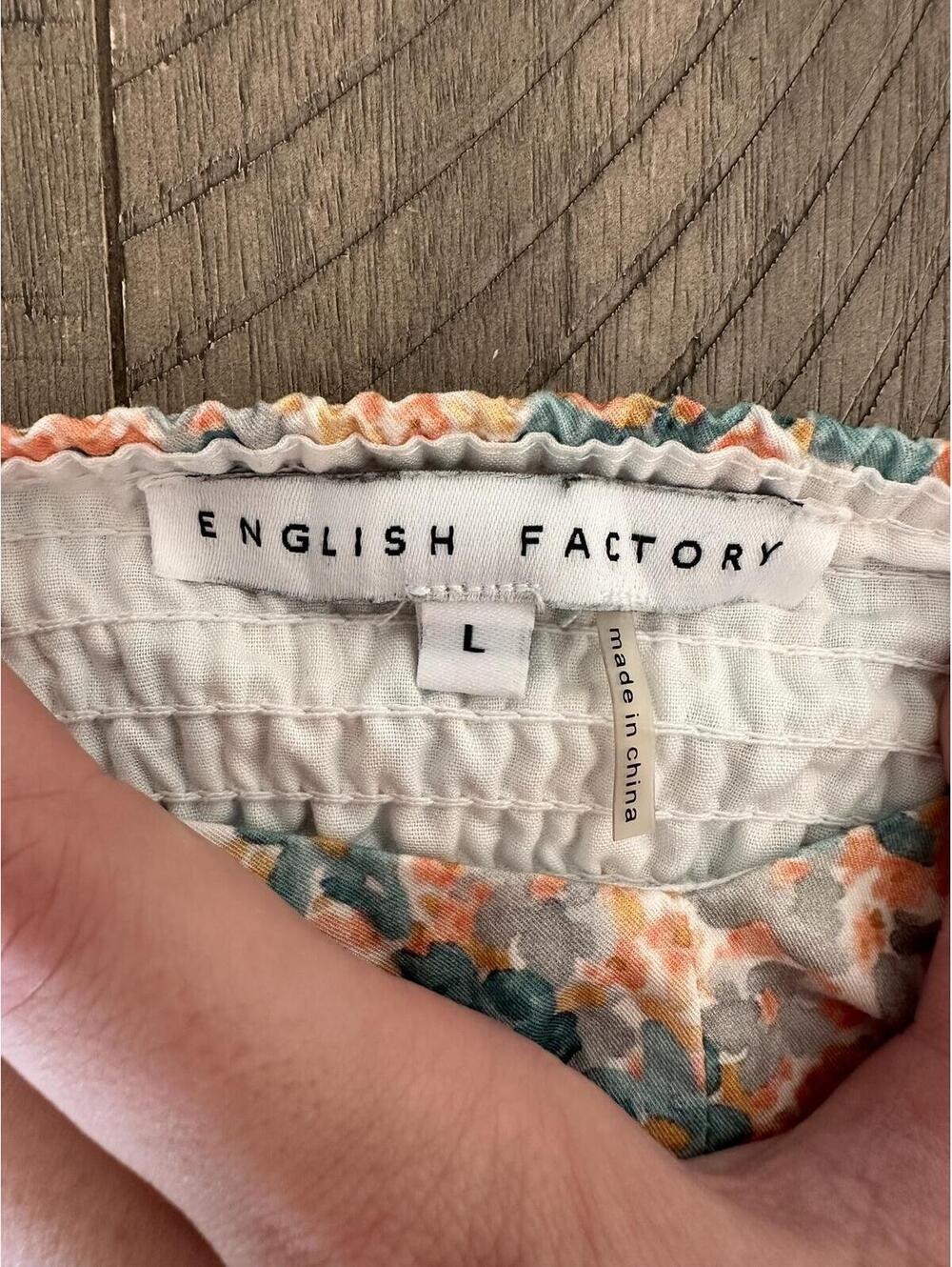 English Factory Women's Floral Puff Sleeve Top Teal, Orange & Cream size Large - Picture 7 of 12